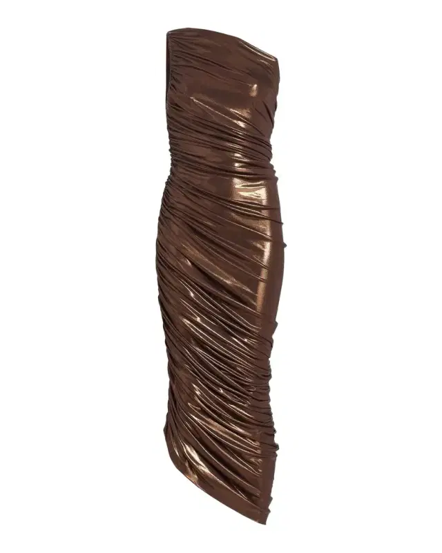 Norma Kamali Diana Metallic One-Shoulder Midi Dress