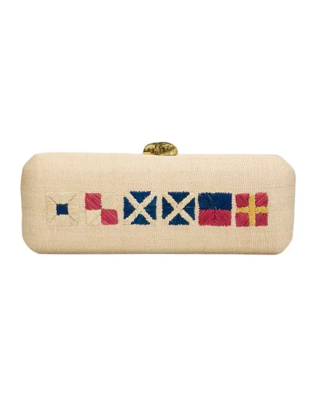 Poolside Summer Embroidered Straw Clutch Bag