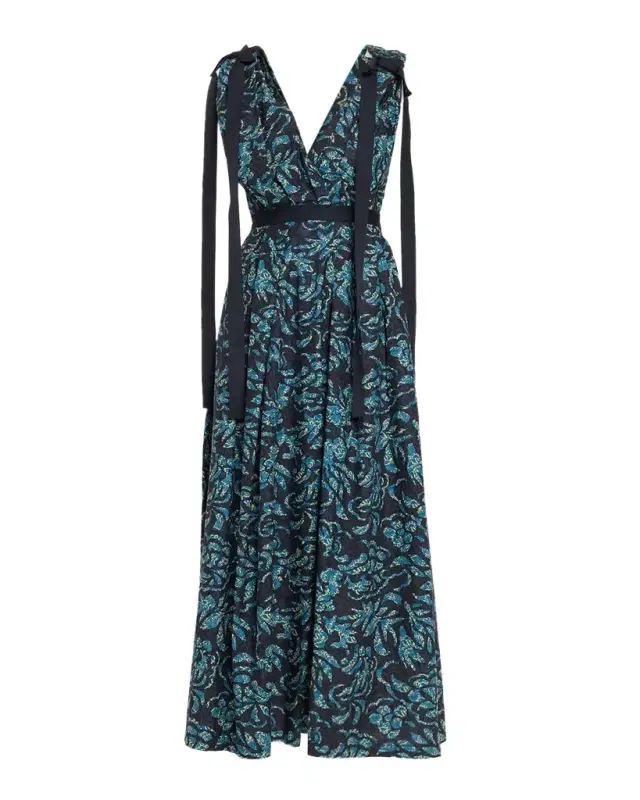 Karina Sleeveless Floral Cotton Bow Midi Dress