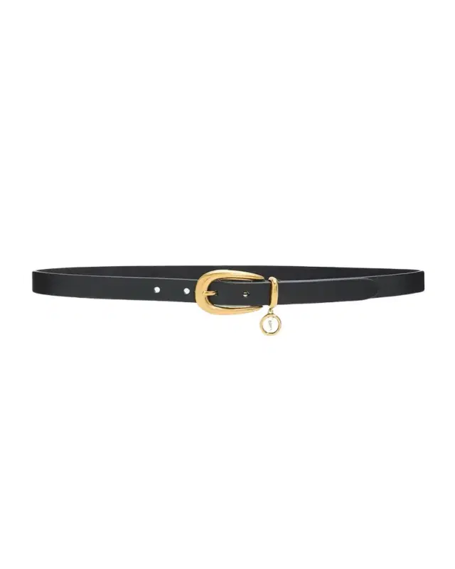 Saint Laurent Cassandre Charm Thin Leather Belt