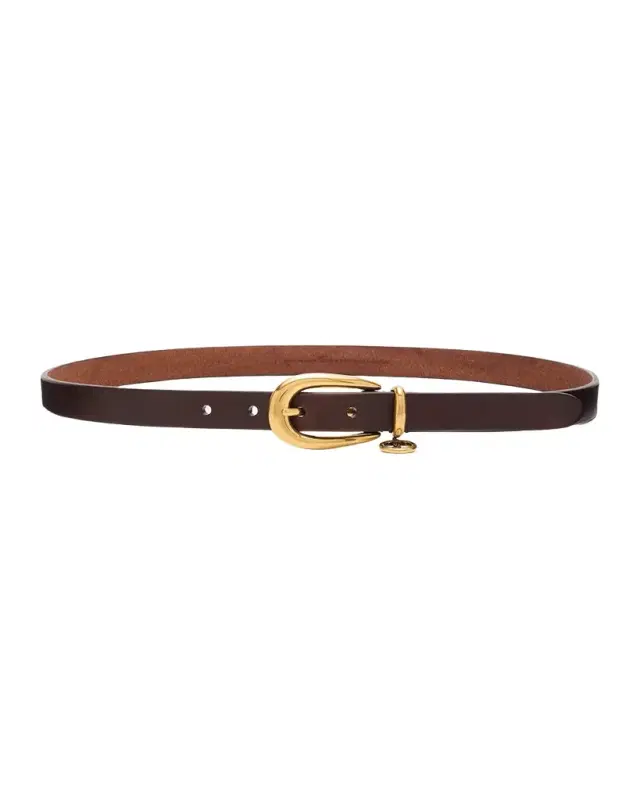 Saint Laurent Cassandre Charm Thin Leather Belt
