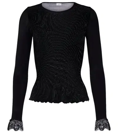 Saint Laurent Lace-trimmed ribbed-knit silk top | Thumbnail 1 Saint Laurent Lace-trimmed ribbed-knit silk top | Thumbnail 1