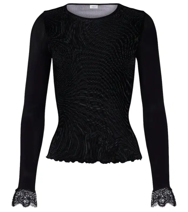 Saint Laurent Lace-trimmed ribbed-knit silk top