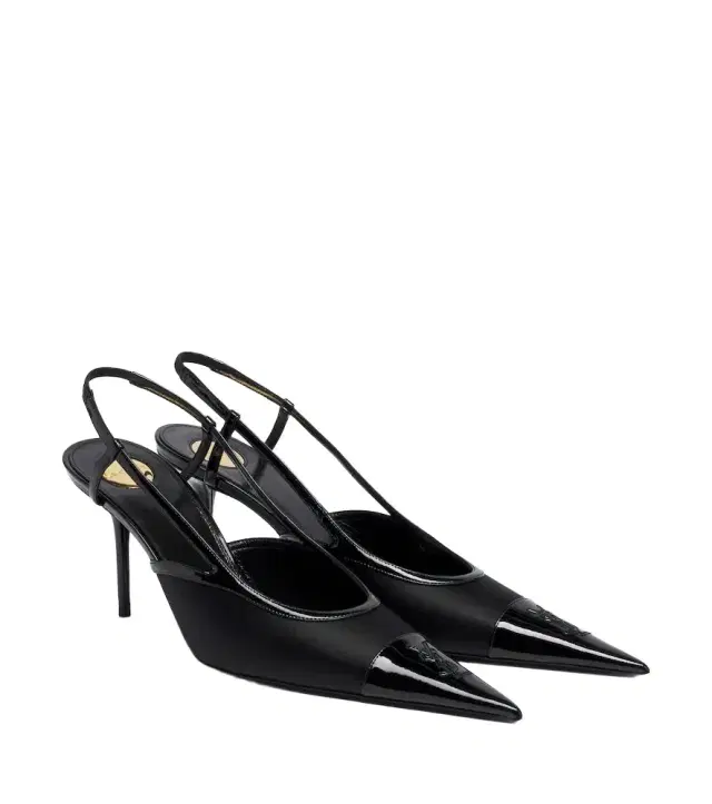 Renée satin and leather slingback pumps