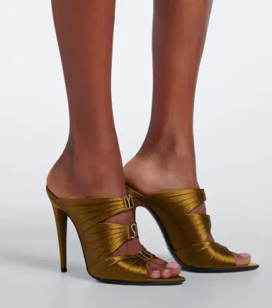Saint Laurent Emilie embellished crêpe satin mules | Thumbnail 6