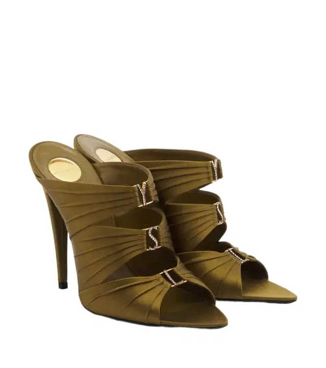 Saint Laurent Emilie embellished crêpe satin mules