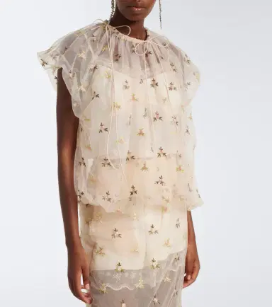 Simone Rocha Embroidered gathered tulle top | Thumbnail 2