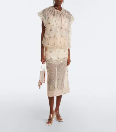 Simone Rocha Embroidered gathered tulle top | Thumbnail 3