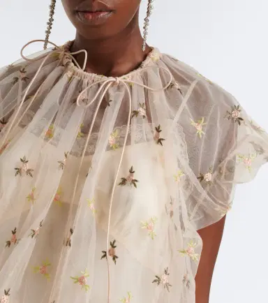 Simone Rocha Embroidered gathered tulle top | Thumbnail 6