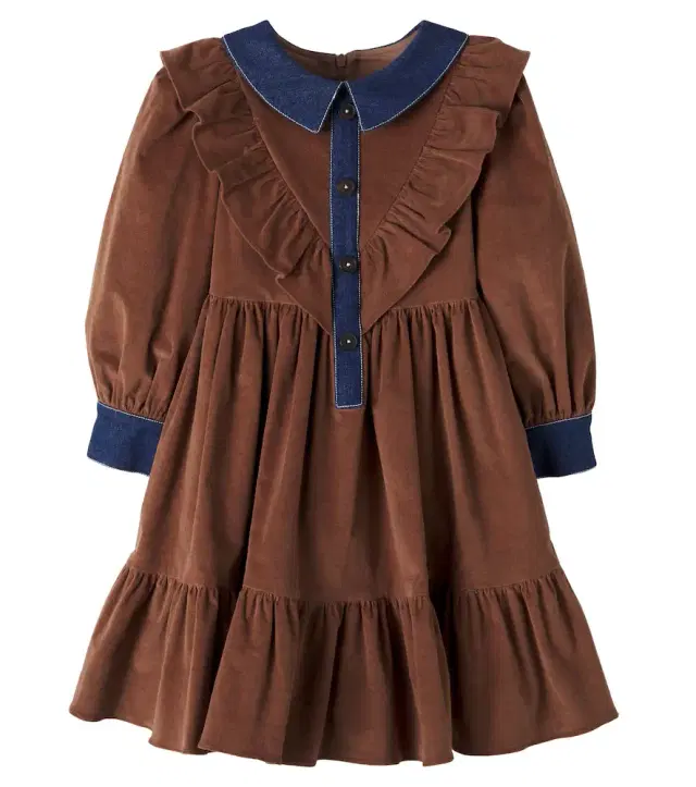 Patachou Denim-trimmed cotton-blend corduroy dress