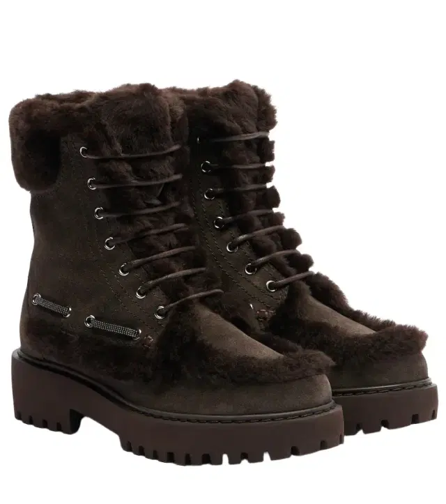Monili shearling-trimmed suede lace-up boots