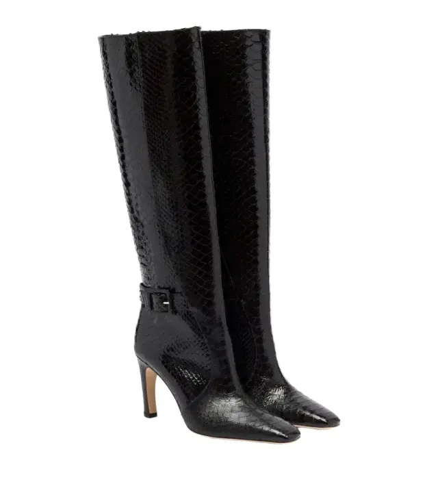 Malone Souliers Raven croc-effect leather knee-high boots