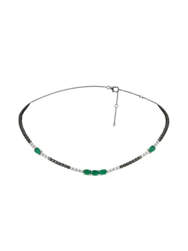 Wish Fine Jewelry 3.26ct Black Diamond Emerald 18K Gold Chocker Necklace | Thumbnail 1