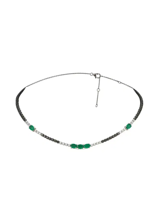 Wish Fine Jewelry 3.26ct Black Diamond Emerald 18K Gold Chocker Necklace