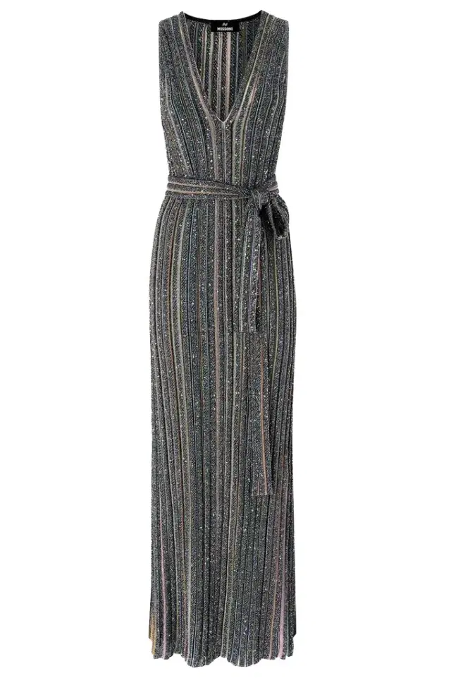Sleeveless Long Knit Dress - Multicolor Black
