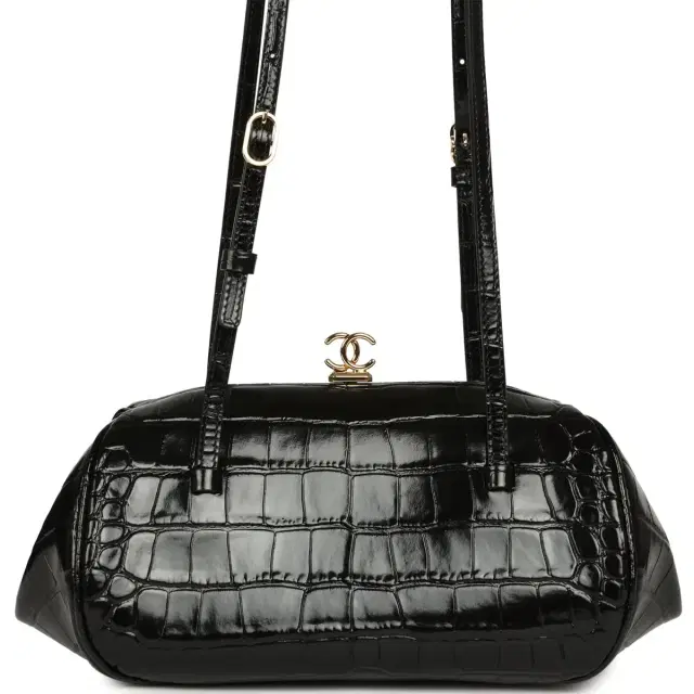 Chanel Chanel Clutch Bag with Leather Straps Black Croc Embossed Calfskin Gold Hardware