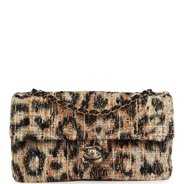 Chanel Chanel Maxi Leopard Print "Souplissimo" Small Flap Bag Brown, Black, White Tweed, Mixed Fibers Gold Hardware