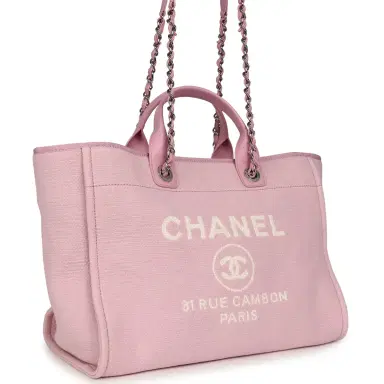Chanel Chanel Medium Deauville Shopping Tote Pink Canvas Silver Hardware | Thumbnail 2 Chanel Chanel Medium Deauville Shopping Tote Pink Canvas Silver Hardware | Thumbnail 2