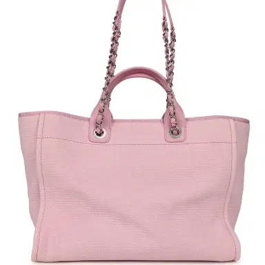 Chanel Chanel Medium Deauville Shopping Tote Pink Canvas Silver Hardware | Thumbnail 4 Chanel Chanel Medium Deauville Shopping Tote Pink Canvas Silver Hardware | Thumbnail 4