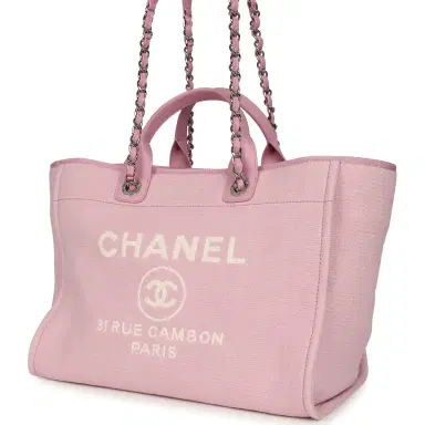 Chanel Chanel Medium Deauville Shopping Tote Pink Canvas Silver Hardware | Thumbnail 5 Chanel Chanel Medium Deauville Shopping Tote Pink Canvas Silver Hardware | Thumbnail 5