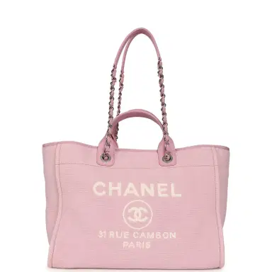 Chanel Chanel Medium Deauville Shopping Tote Pink Canvas Silver Hardware | Thumbnail 6 Chanel Chanel Medium Deauville Shopping Tote Pink Canvas Silver Hardware | Thumbnail 6
