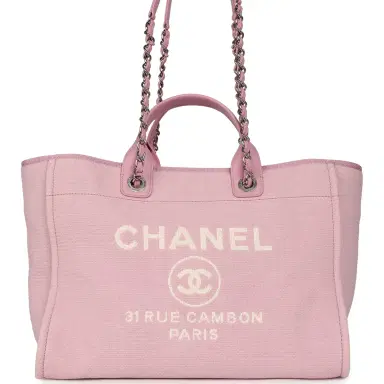 Chanel Chanel Medium Deauville Shopping Tote Pink Canvas Silver Hardware | Thumbnail 1 Chanel Chanel Medium Deauville Shopping Tote Pink Canvas Silver Hardware | Thumbnail 1
