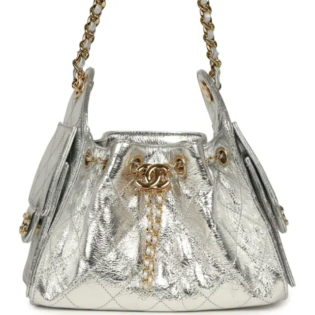 Chanel Chanel Mini 25 Hobo Bag Metallic Silver Caviar Gold Hardware