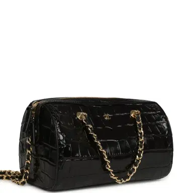 Chanel Chanel Mini Timeless Classic Barrel Bag with Chain Black Croc Embossed Calfskin Gold Hardware | Thumbnail 2