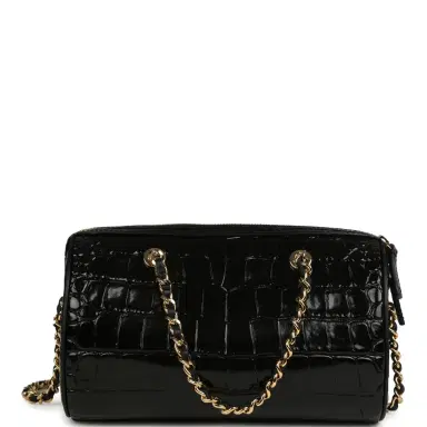 Chanel Chanel Mini Timeless Classic Barrel Bag with Chain Black Croc Embossed Calfskin Gold Hardware | Thumbnail 4