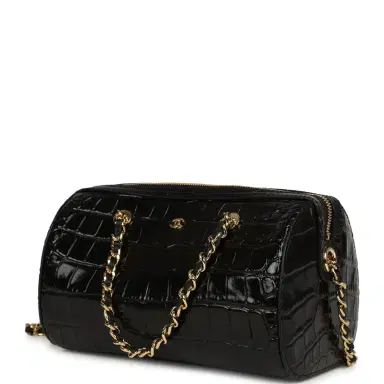 Chanel Chanel Mini Timeless Classic Barrel Bag with Chain Black Croc Embossed Calfskin Gold Hardware | Thumbnail 5