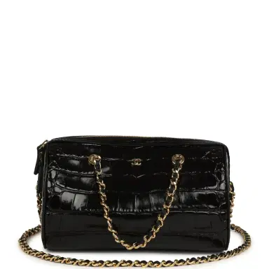 Chanel Chanel Mini Timeless Classic Barrel Bag with Chain Black Croc Embossed Calfskin Gold Hardware | Thumbnail 1