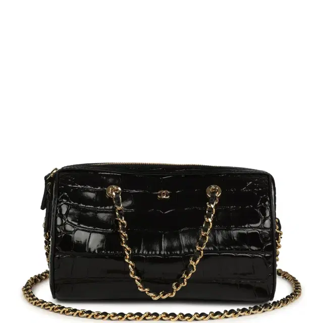 Chanel Mini Timeless Classic Barrel Bag with Chain Black Croc Embossed Calfskin Gold Hardware