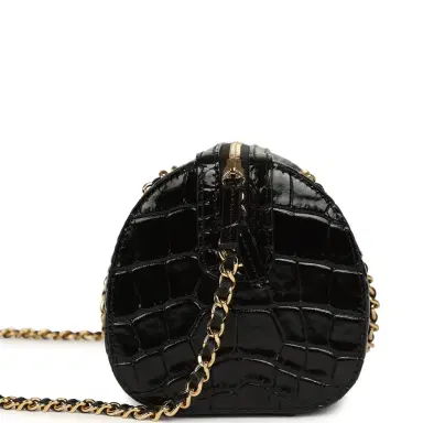 Chanel Chanel Mini Timeless Classic Barrel Bag with Chain Black Croc Embossed Calfskin Gold Hardware | Thumbnail 3