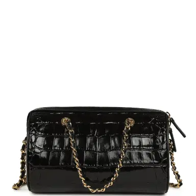 Chanel Chanel Mini Timeless Classic Barrel Bag with Chain Black Croc Embossed Calfskin Gold Hardware | Thumbnail 4