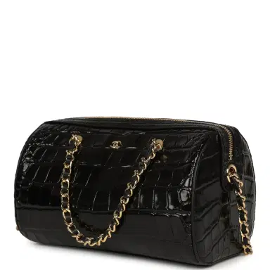Chanel Chanel Mini Timeless Classic Barrel Bag with Chain Black Croc Embossed Calfskin Gold Hardware | Thumbnail 5