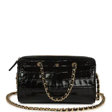 Chanel Chanel Mini Timeless Classic Barrel Bag with Chain Black Croc Embossed Calfskin Gold Hardware | Thumbnail 1