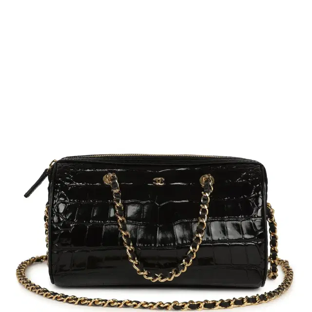 Chanel Mini Timeless Classic Barrel Bag with Chain Black Croc Embossed Calfskin Gold Hardware