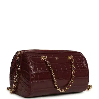 Chanel Chanel Mini Timeless Classic Barrel Bag with Chain Dark Burgundy Croco Embossed Calfskin Gold Hardware | Thumbnail 2