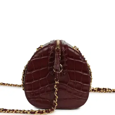Chanel Chanel Mini Timeless Classic Barrel Bag with Chain Dark Burgundy Croco Embossed Calfskin Gold Hardware | Thumbnail 3