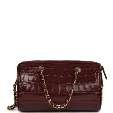 Chanel Chanel Mini Timeless Classic Barrel Bag with Chain Dark Burgundy Croco Embossed Calfskin Gold Hardware | Thumbnail 4