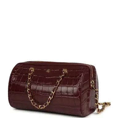 Chanel Chanel Mini Timeless Classic Barrel Bag with Chain Dark Burgundy Croco Embossed Calfskin Gold Hardware | Thumbnail 5