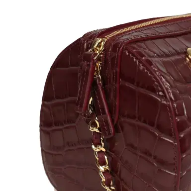 Chanel Chanel Mini Timeless Classic Barrel Bag with Chain Dark Burgundy Croco Embossed Calfskin Gold Hardware | Thumbnail 7