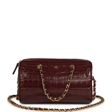 Chanel Chanel Mini Timeless Classic Barrel Bag with Chain Dark Burgundy Croco Embossed Calfskin Gold Hardware | Thumbnail 1