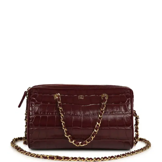 Chanel Chanel Mini Timeless Classic Barrel Bag with Chain Dark Burgundy Croco Embossed Calfskin Gold Hardware