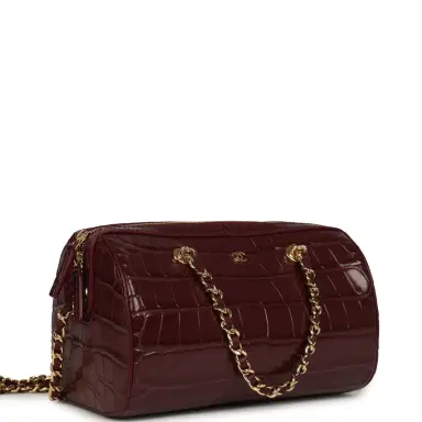 Chanel Chanel Mini Timeless Classic Barrel Bag with Chain Dark Burgundy Croco Embossed Calfskin Gold Hardware | Thumbnail 2