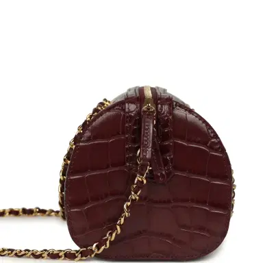 Chanel Chanel Mini Timeless Classic Barrel Bag with Chain Dark Burgundy Croco Embossed Calfskin Gold Hardware | Thumbnail 3