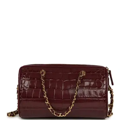 Chanel Chanel Mini Timeless Classic Barrel Bag with Chain Dark Burgundy Croco Embossed Calfskin Gold Hardware | Thumbnail 4