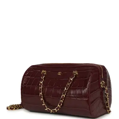 Chanel Chanel Mini Timeless Classic Barrel Bag with Chain Dark Burgundy Croco Embossed Calfskin Gold Hardware | Thumbnail 5