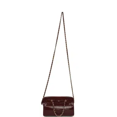 Chanel Chanel Mini Timeless Classic Barrel Bag with Chain Dark Burgundy Croco Embossed Calfskin Gold Hardware | Thumbnail 7