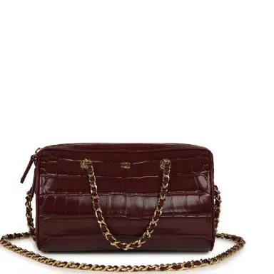 Chanel Chanel Mini Timeless Classic Barrel Bag with Chain Dark Burgundy Croco Embossed Calfskin Gold Hardware | Thumbnail 1